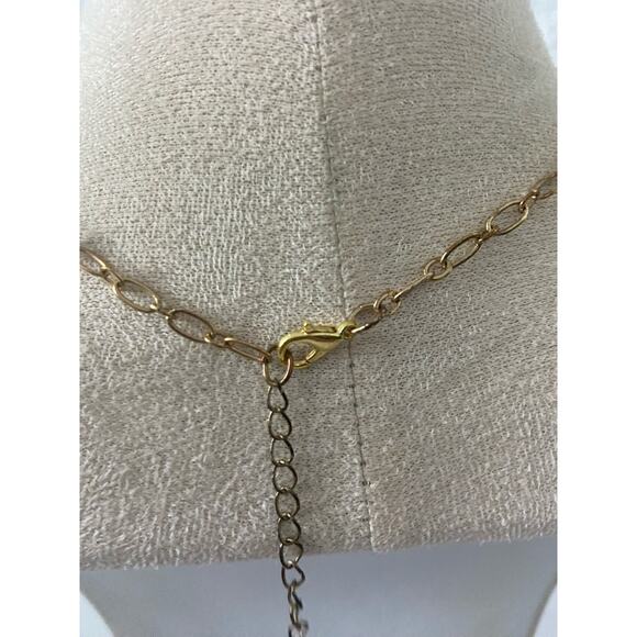 Vintage mint green y drop necklace, gold tone - Picture 3 of 5